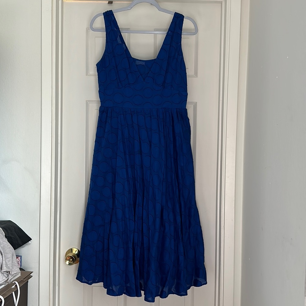 Bright blue- Eliza J Fit and Flare dress. Semi full skirt (TWIRL) Side Zip sz 10